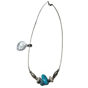 1970s Sterling Silver Liquid Shell Beads Turquoise Boho Bohemian Necklace